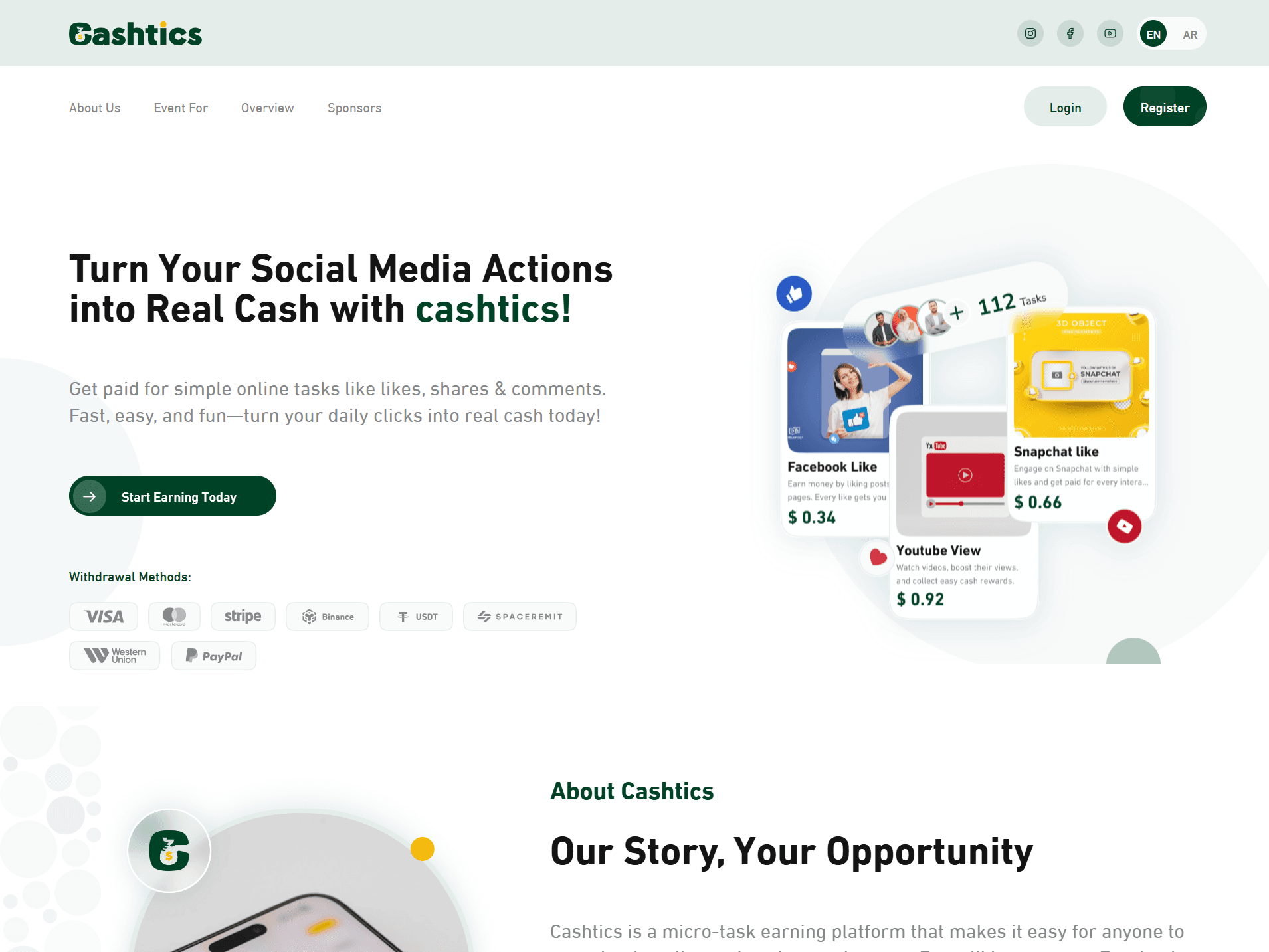 واجهة منصّة Cashtics للعمل الحر من تنفيذ وتد